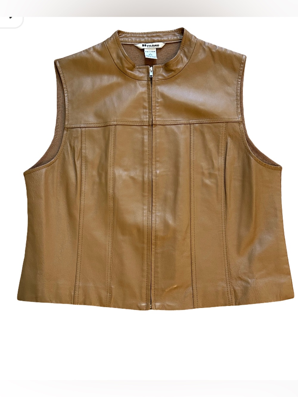 Peter Nygard Camel Brown Leather And Knit Zip-Front Vest